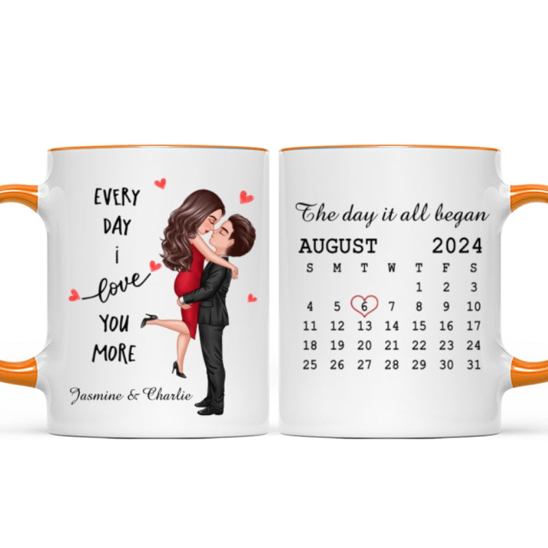 Everyday I Love You More Couple Hugging Kissing Calendar Keepsake  Gift Personalized Mug