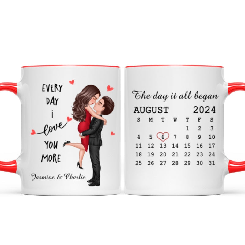 Everyday I Love You More Couple Hugging Kissing Calendar Keepsake  Gift Personalized Mug