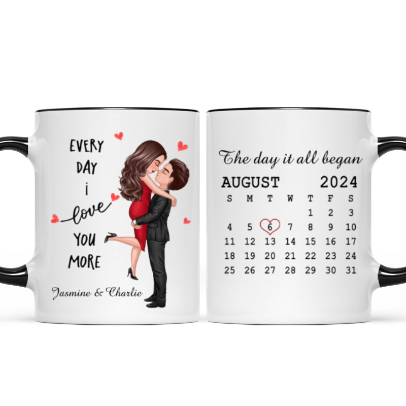 Everyday I Love You More Couple Hugging Kissing Calendar Keepsake  Gift Personalized Mug